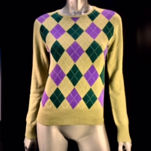 C3 Green Cashmere Argyle Sweater - Picture 1 of 7